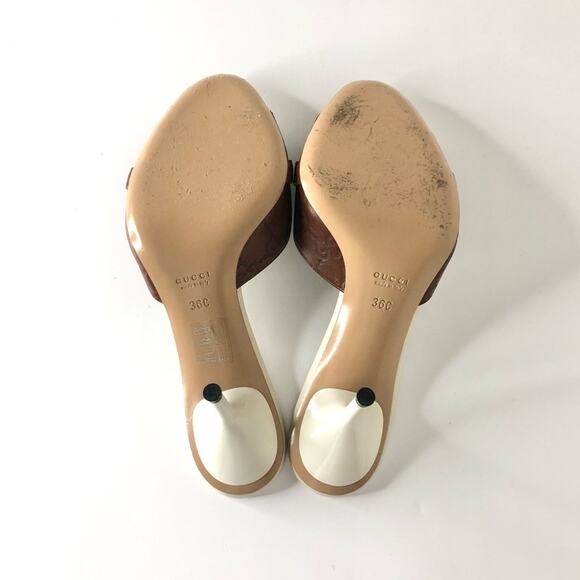 Gucci Retro Vintage Horsebit Monogram Leather Slip On Mules Slides Sandals 36 - Picture 10 of 13